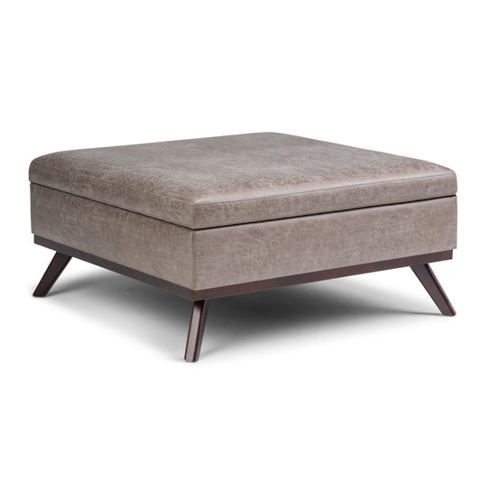 Owen - Square Coffee Table Storage Ottoman - Distressed Grey Taupe