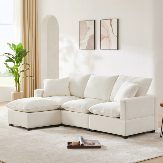 86*57' Modern Modular Sofa, 4 Seat Chenille Sectional Couch Set with 2 Pillows Included, Freely Combinable Indoor Funiture for Living Room, Apartment, Office, 2 Colors