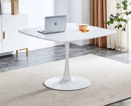 42.1'WHITE Table Mid-century Dining Table for 4-6 people With Round Mdf Table Top, Pedestal Dining Table, End Table Leisure Coffee Table