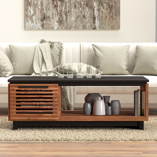 47' Coffee Table, No Assembly Required, Black with Bourbon Finish