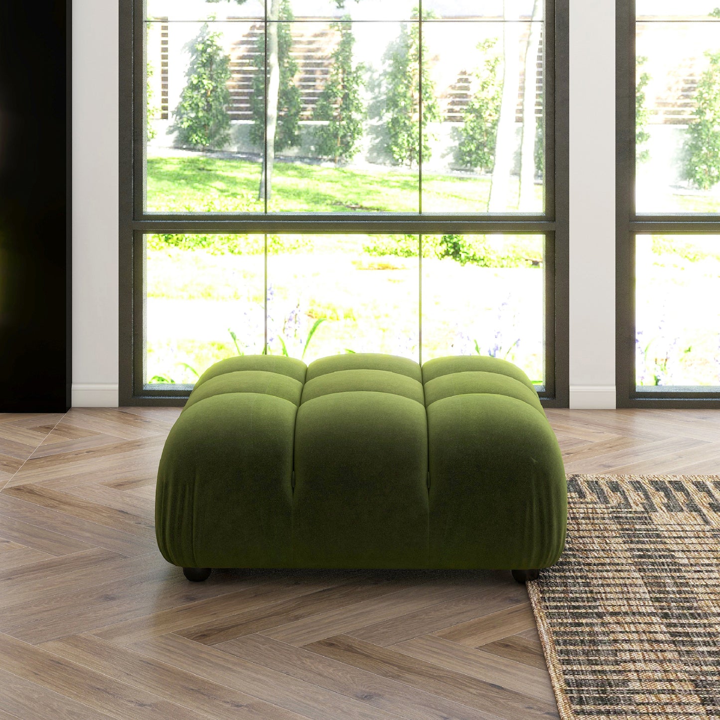 Marcel 36' Bubble Modular Modern Cocktail Ottoman, Olive Green Performance Velvet