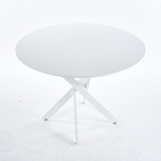 42.1'WHITE Table Mid-century Dining Table for 4-6 people With Round Mdf Table Top, Pedestal Dining Table, End Table Leisure Coffee Table,cross leg