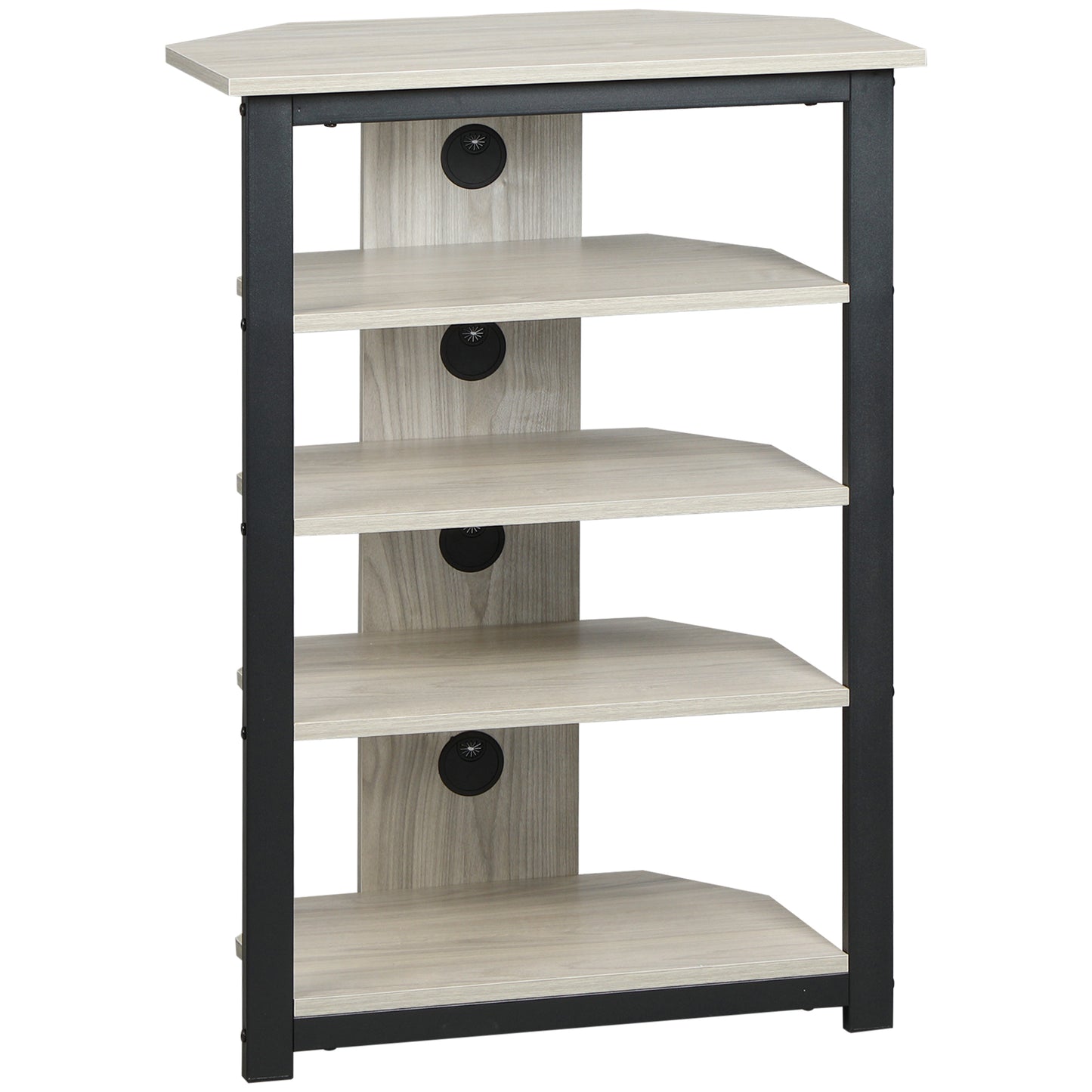 HOMCOM TV Stand, AV Media Stand, Corner Audio Tower with Storage Shelves and Steel Frame, Living Room Storage, Gray