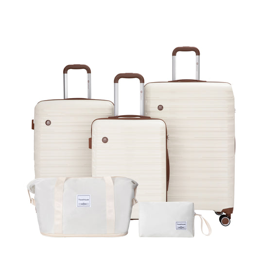 5-Piece Set (20'24'28 +a travel bag and a toiletry bag) ,PP Hardshell Carry on Luggage Set with TSA Lock Carry On Suitcase Luggage  Durable Suitcase  Color WHITE.
