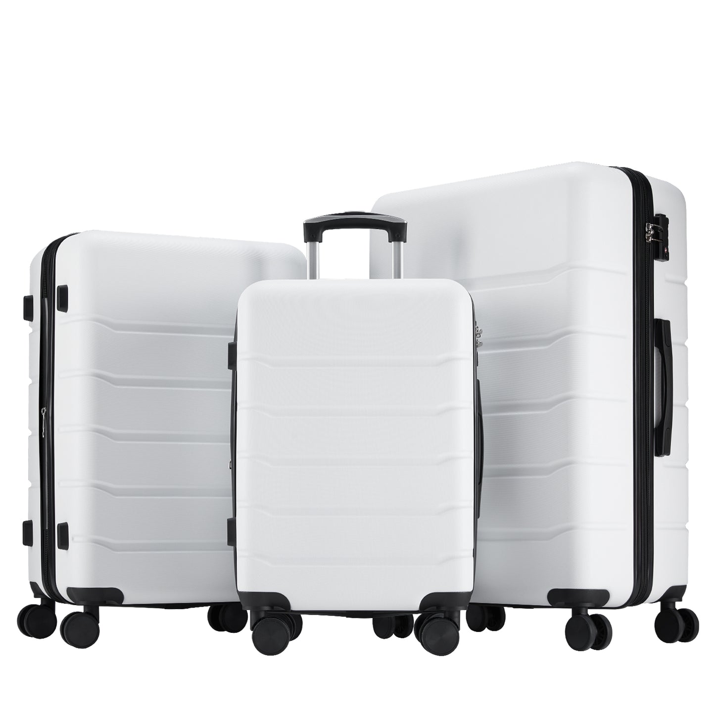 Hard sided expand suitcase with rotating wheels, TSA lock, retractable handle, White, 3P