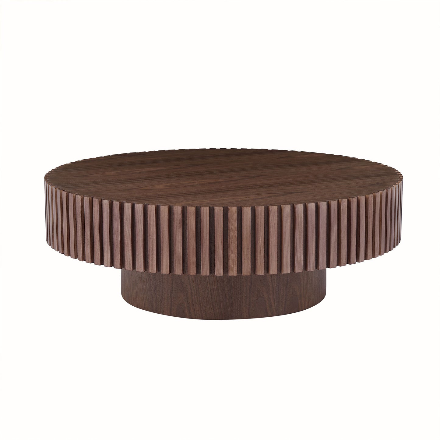 35.43'' Round Coffee Table Small Coffee Table for Apartment, Modern Living Room Coffee Table with Sturdy Pedestal,WALNUT