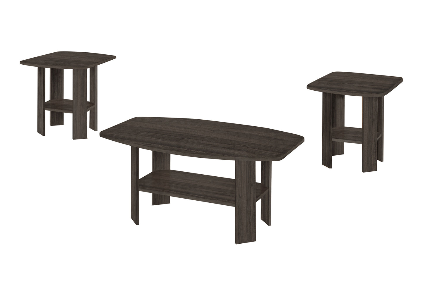 Table Set, 3pcs Set, Coffee, End, Side, Accent, Living Room, Brown Laminate, Transitional