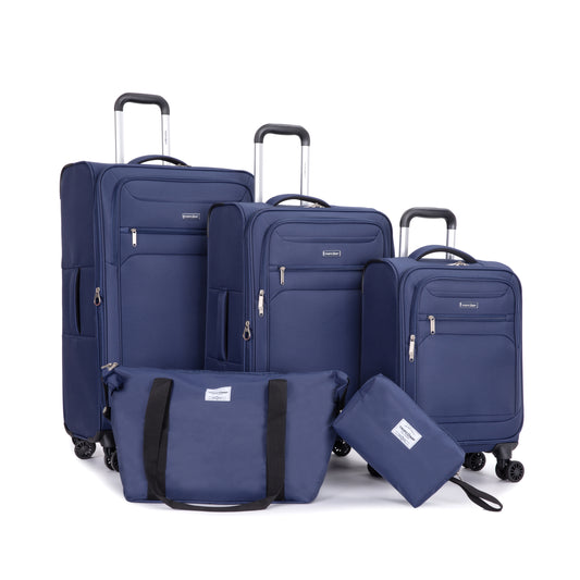 5-Piece Set (18/23/27/Travelbag /toiletry bag) ,Softshell Suitcase Spinner Wheels Terylene Polyester Luggage Sets Carry On Suitcase Luggage Lightweight Durable Suitcase BLUE