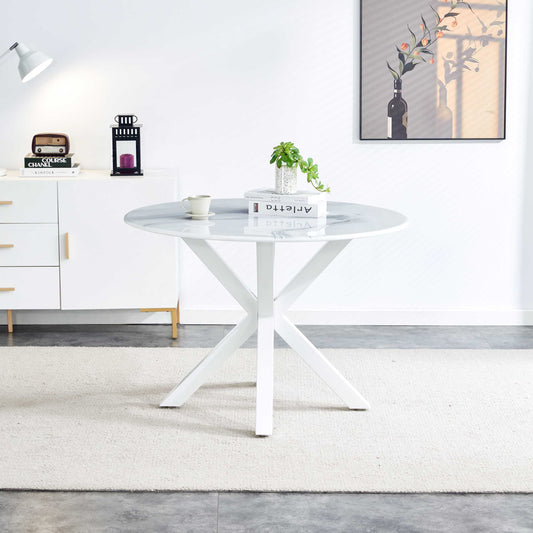 42.1'WHITE Table cross leg Mid-century Dining Table for 4-6 people With Round Mdf Table Top, Pedestal Dining Table, End Table Leisure Coffee Table