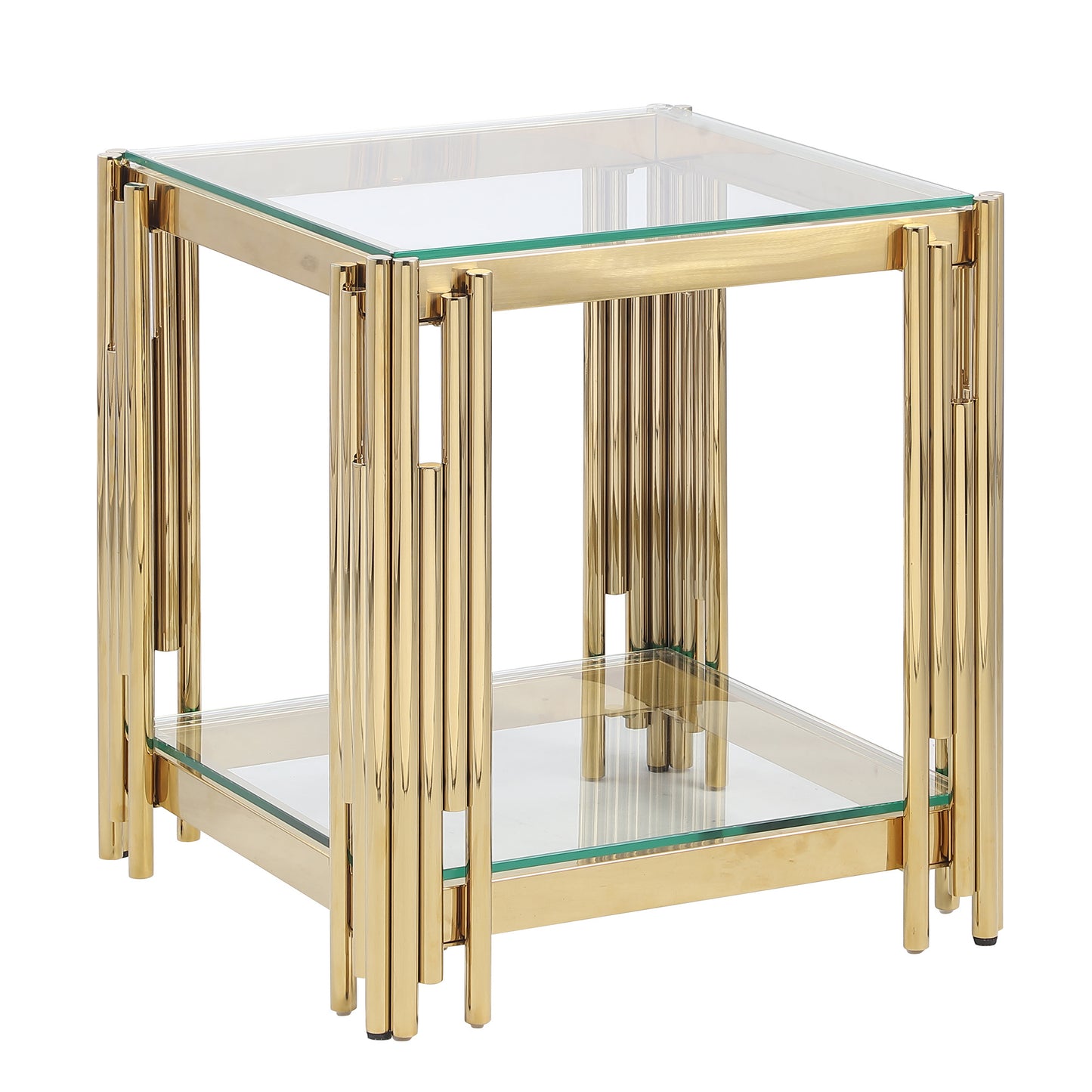 Woker Furniture  20' Wide Square End Table with Glass Top, Golden Stainless Steel Tempered Glass Coffee Table for Living Room&Bed Room
