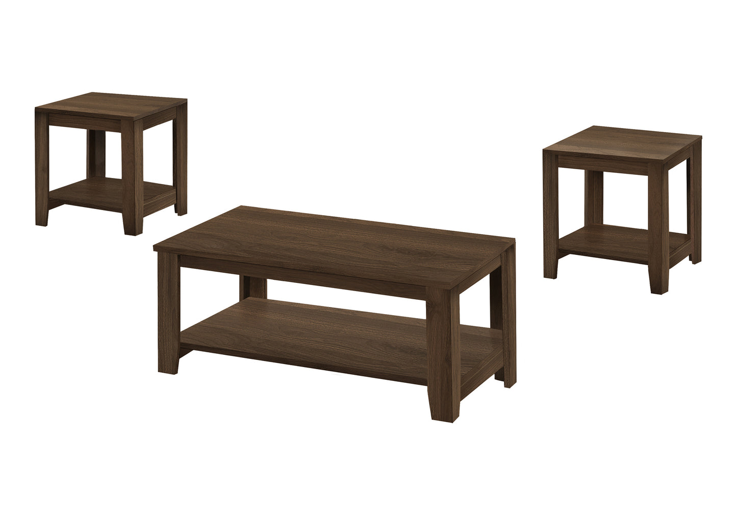 Table Set, 3pcs Set, Coffee, End, Side, Accent, Living Room, Walnut Laminate, Transitional
