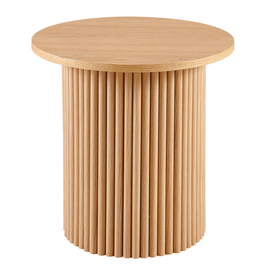 Oak Wood Veneer Tabletop 19.69 Inch Round Coffee Table, Farmhouse Circle Coffee Table MDF Table-top with Metal Base, Sofa Side Table for Living Room, Reception Room