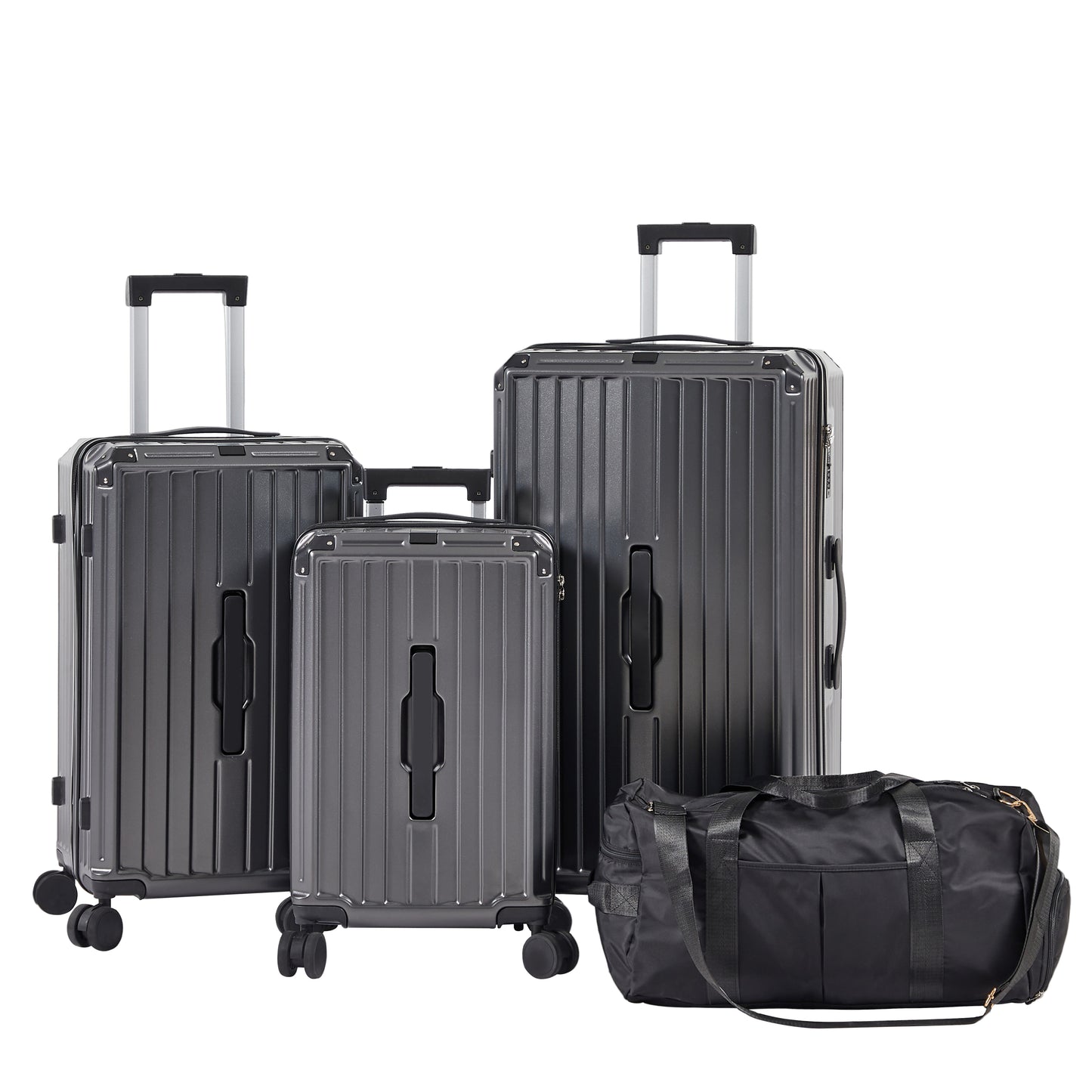 Luggage Set 4 pcs (20'/24'/29'/Travel Bag), PC+ABS Durable Lightweight Luggage with Collapsible Cup Holder, 360° Silent Spinner Wheels, TSA Lock, Gray