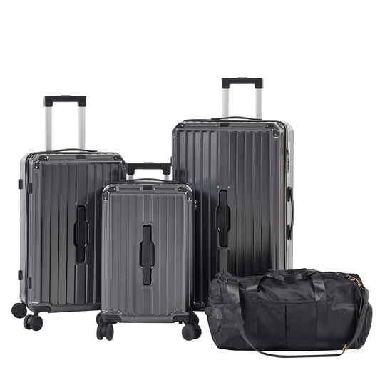 Luggage Set 4 pcs (20'/24'/29'/Travel Bag), PC+ABS Durable Lightweight Luggage with Collapsible Cup Holder, 360° Silent Spinner Wheels, TSA Lock, Gray