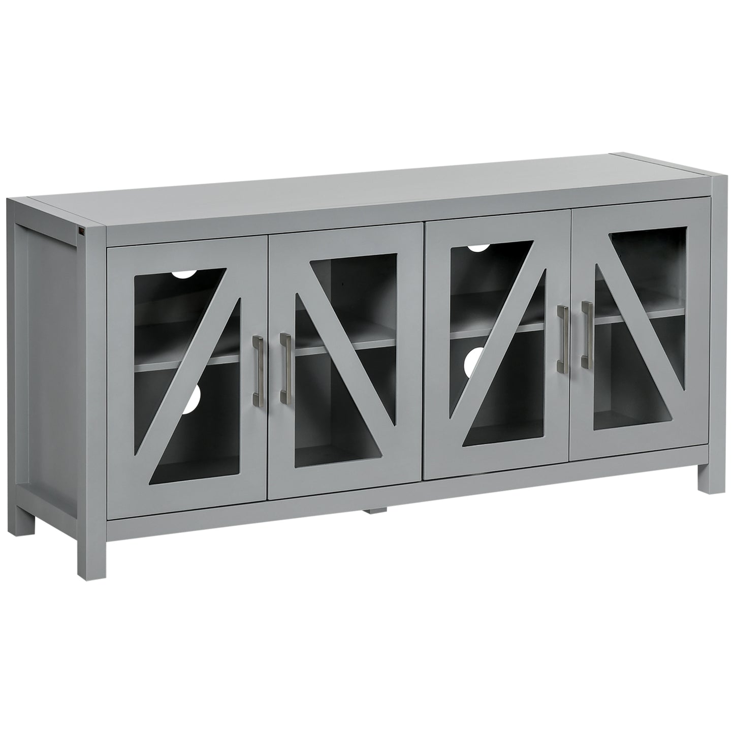 HOMCOM TV Cabinet Stand for TVs up to 58', Entertainment Center with Adjustable Shelves, 4 Glass Doors and 4 Cable Holes for Living Room, Gray