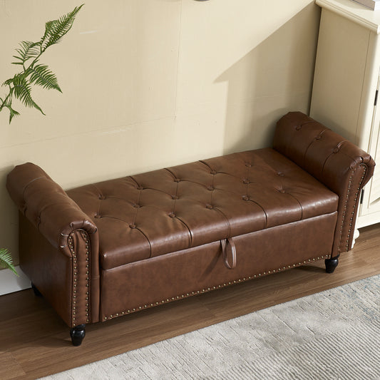 Coolmore Storage Ottoman 55.12 Inches Upholstered Fabric Storage Ottoman Bench,Button Tufted Ottoman with Storage for Living Room,Bedroom End of Bed Bench Withstands 275lbs
