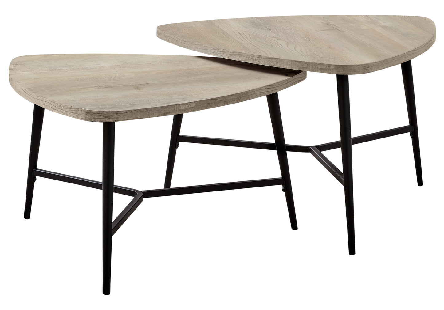 Table Set, 2pcs Set, Coffee, End, Side, Accent, Living Room, Beige Laminate, Black Metal, Contemporary, Modern