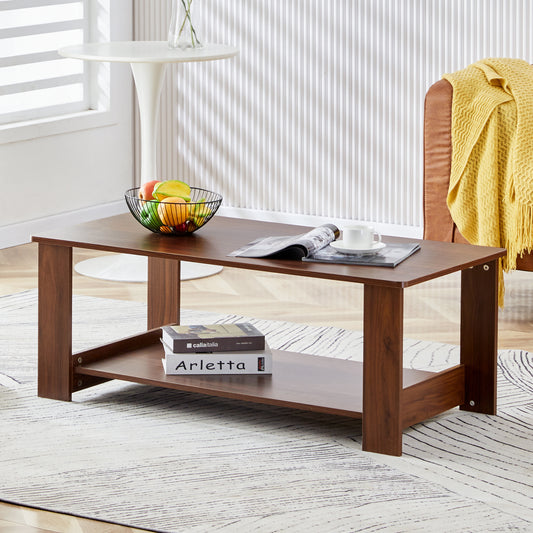 Modern and practical walnut textured coffee tables , tea tables. The double layered coffee table is made of MDF material. Suitable for living room  43.3'*21.6'*16.5'  CT-16