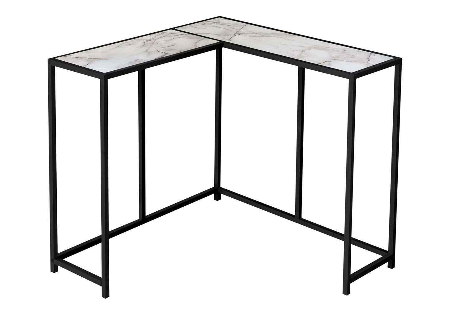 Accent Table, Console, Entryway, Narrow, Corner, Living Room, Bedroom, White Marble Look Laminate, Black Metal, Contemporary, Modern