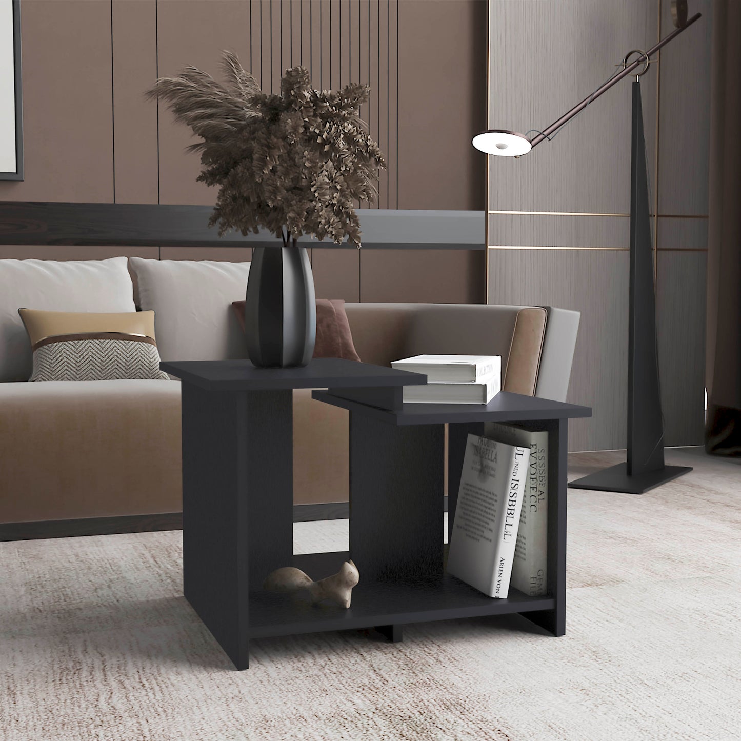 Weman 23.6' W  Coffee Table with Open Shelf Living Room, Home Office Storage Black