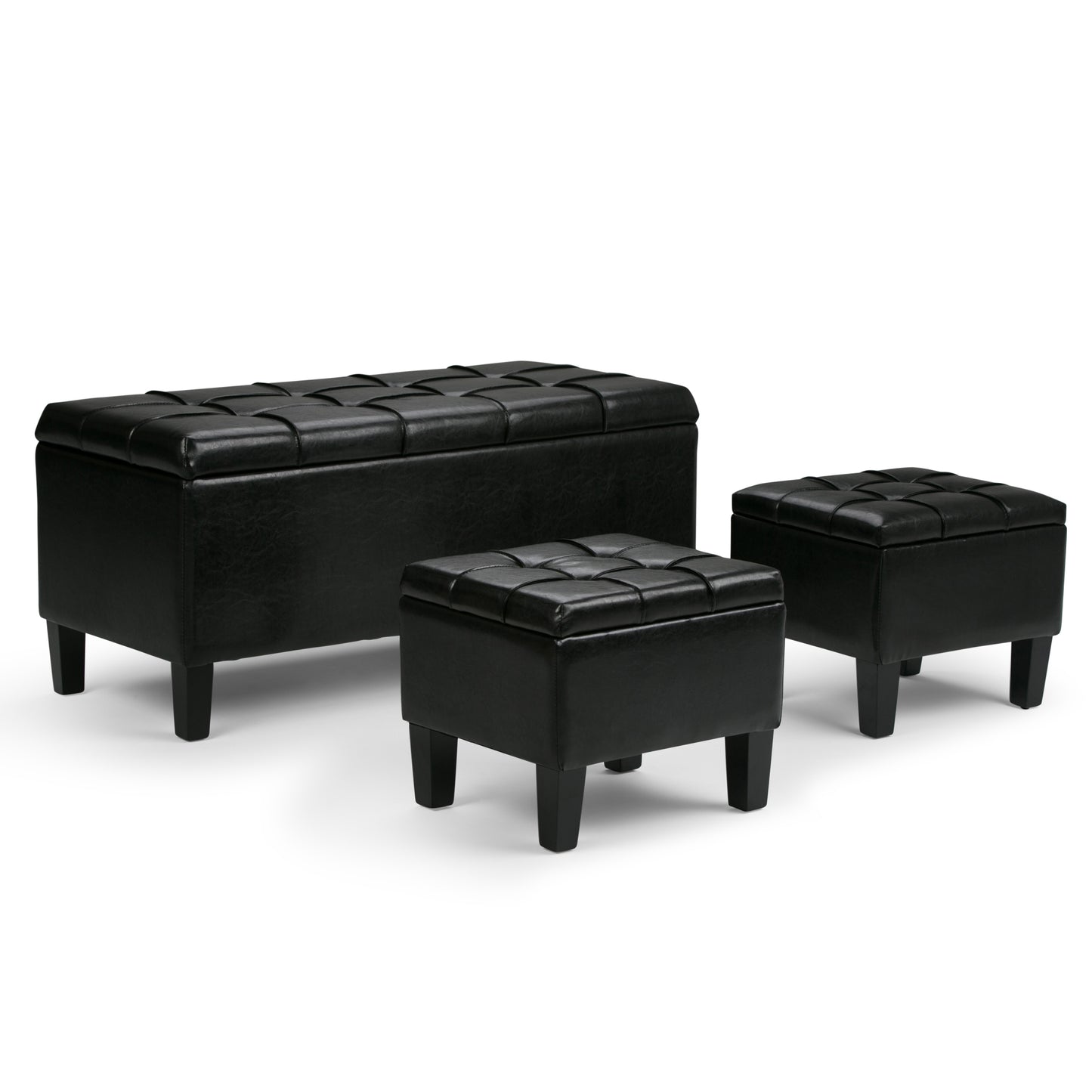 Dover - 3 Piece Storage Ottoman - Midnight Black