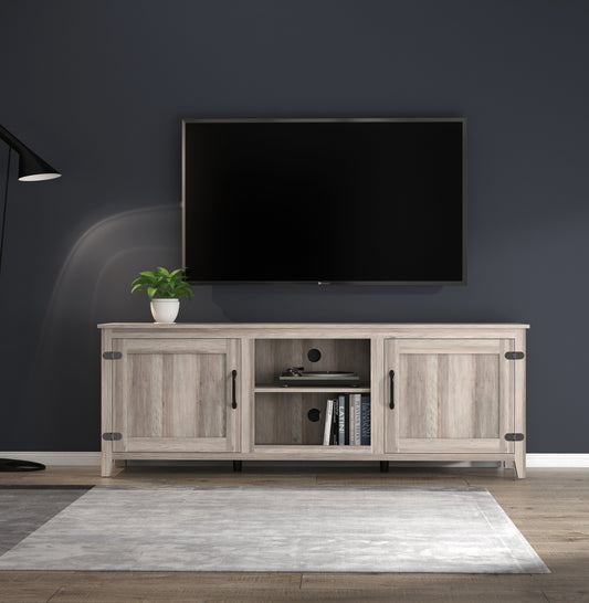 TV Stand Storage Media Console Entertainment Center With Two Doors, Grey Walnut; with fireplace