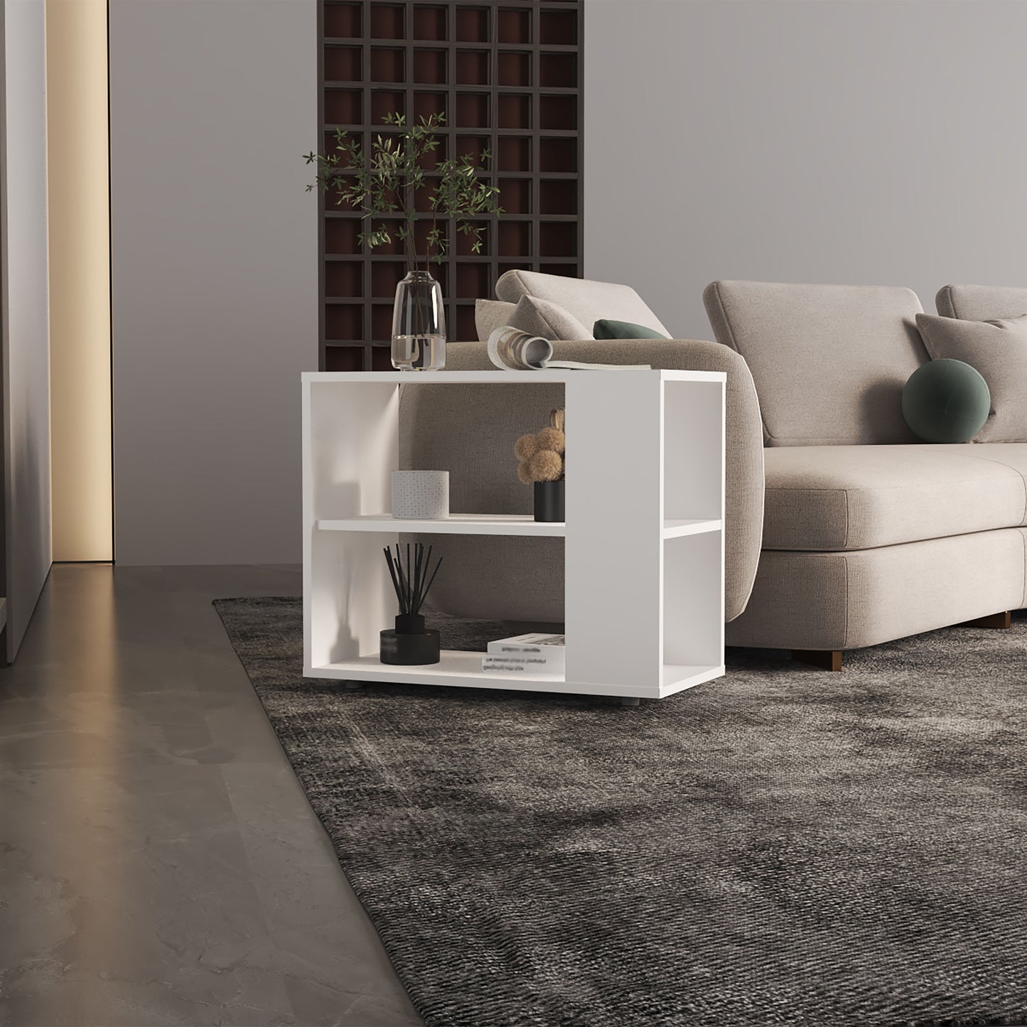 Garden 19,7' High Side Table , End Table, Sofa Table with Two Shelves White