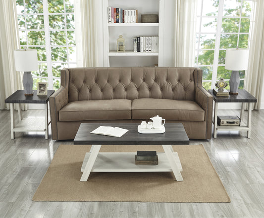 Athens Contemporary 3-Piece Wood Shelf Coffee Table Set in Weathered Charcoal and Beige