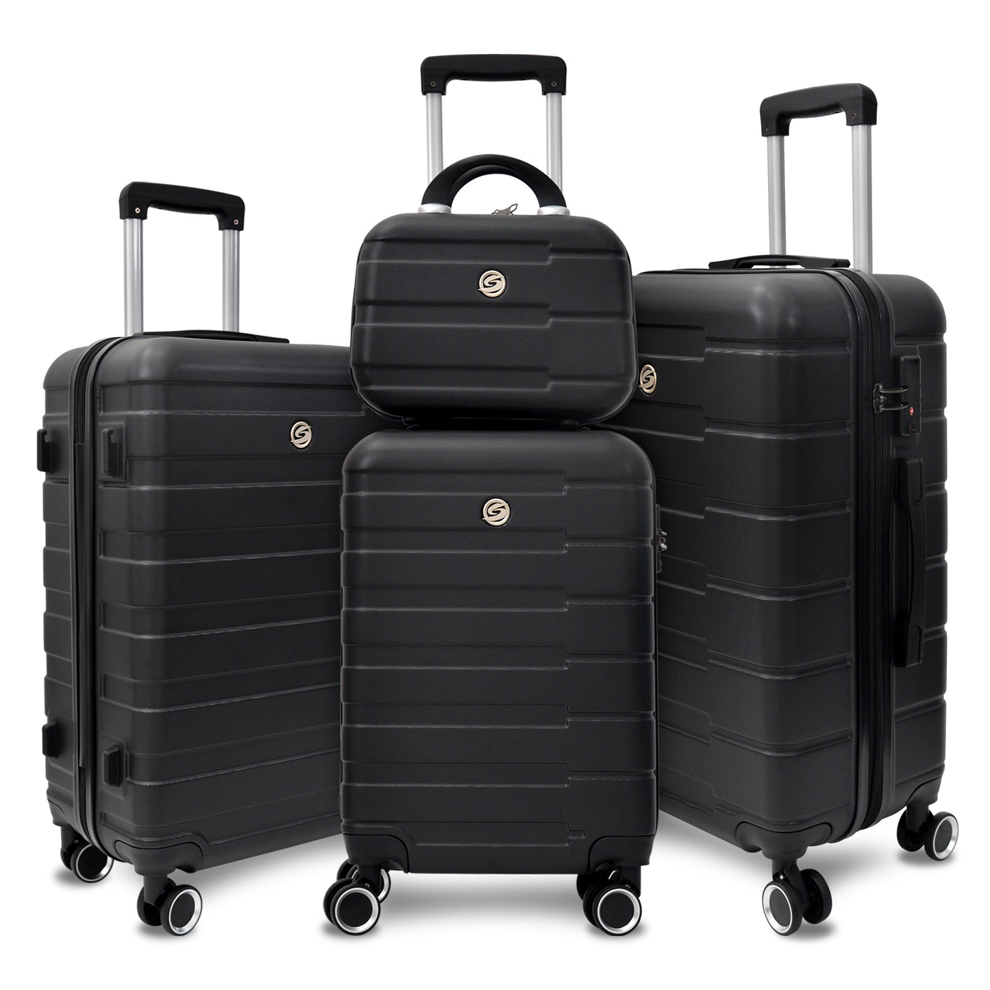4 Piece Hard Shell Luggage Set,Carry on Suitcase with Spinner Wheels,Family Luggage Set,Black(12/20/24/28in)