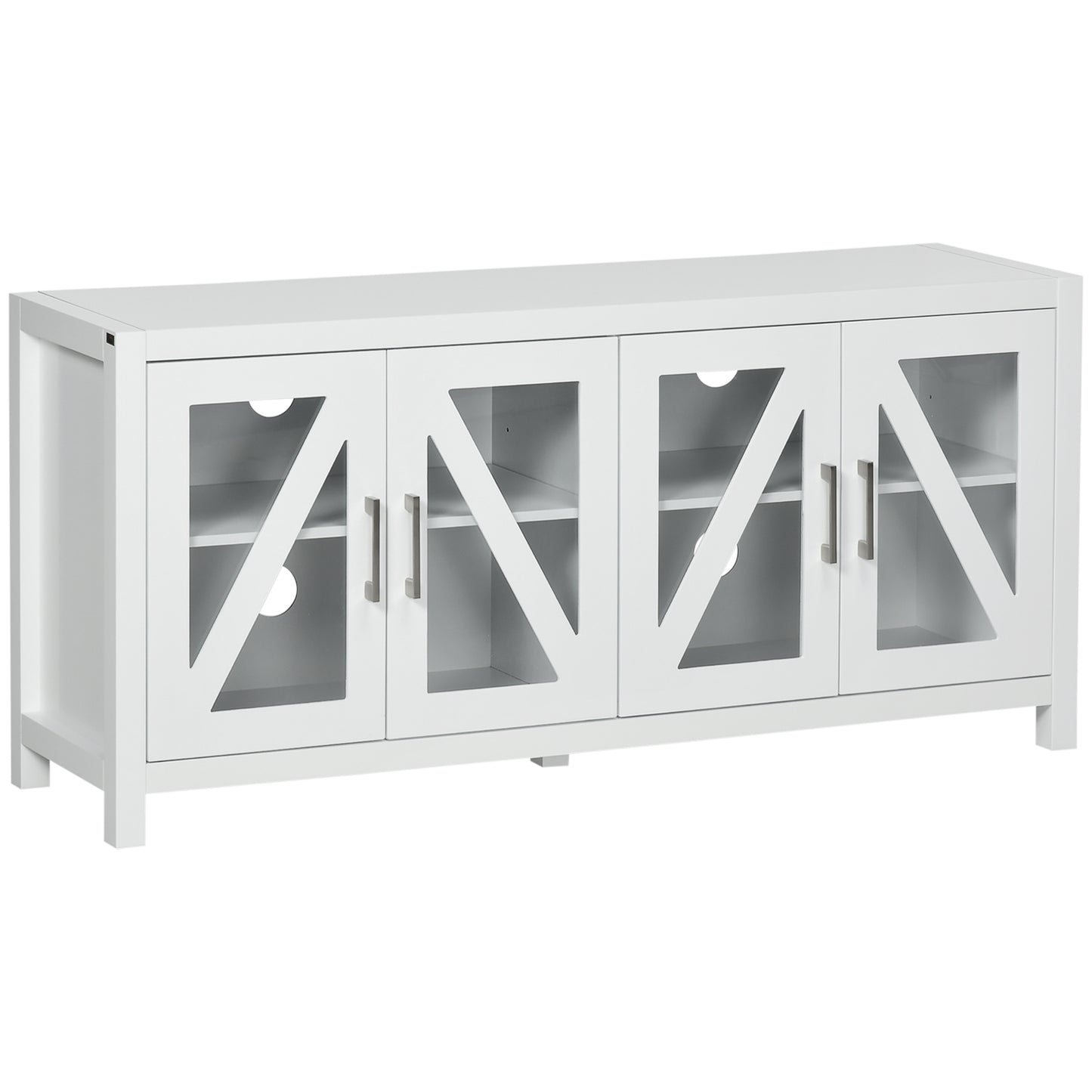HOMCOM TV Cabinet Stand for TVs up to 58', Entertainment Center with Adjustable Shelves, 4 Glass Doors and 4 Cable Holes for Living Room, White