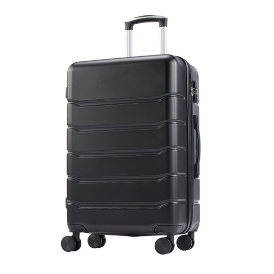 Hard sided expand suitcase with rotating wheels, TSA lock, retractable handle, black, 28'