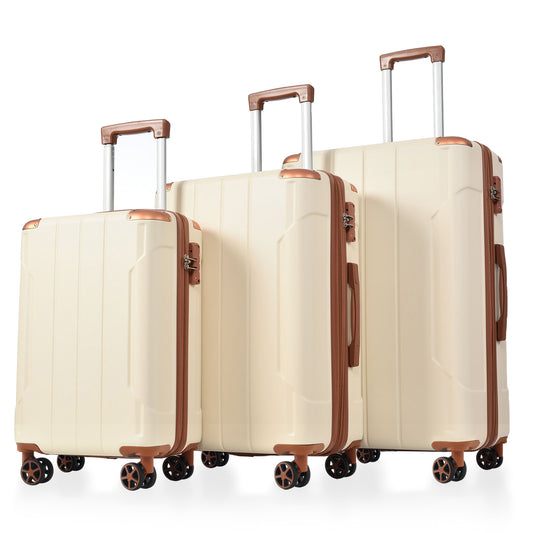 Luggage Sets 3 Piece, Expandable Hard shell ABS Suitcases with Double Spinner, Travel luggage Set with TSA Lock (20/24/28inch, White Brown)