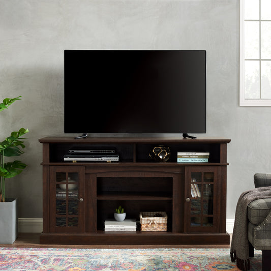 Classic TV Media Stand Modern Entertainment Console for TV Up to 65' with Open and Closed Storage Space, Espresso, 58.25'W*15.75'D*32'H