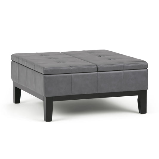 Dover - Square Coffee Table Storage Ottoman - Stone Grey