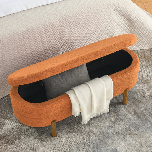 Ottoman Oval Storage Bench,Rubber Wood Leg,Orange(46.'x17.7'x10.8')