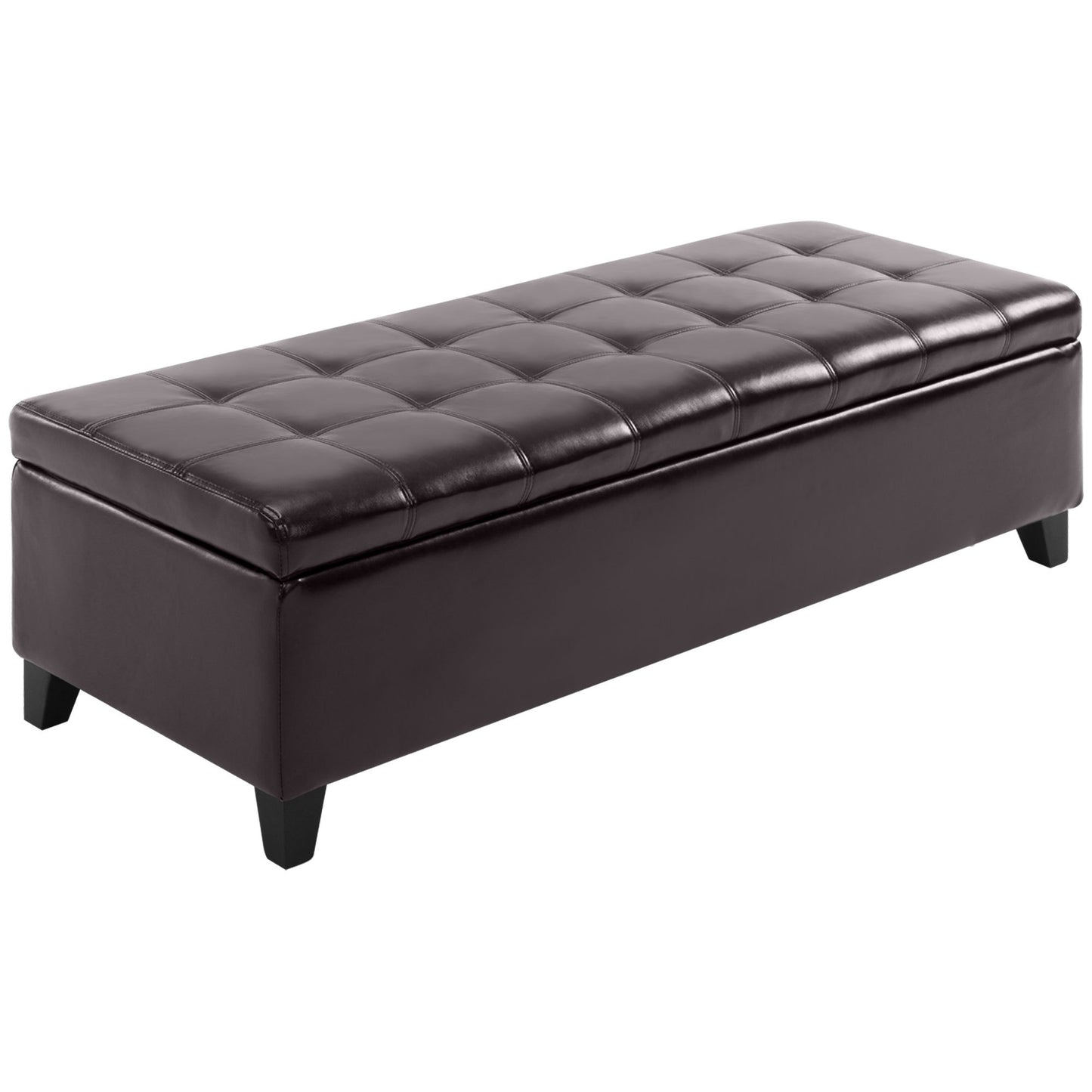 HOMCOM 51' Ottoman Storage Bench, Faux Leather Storage Chest with Lift Top, Tufted Ottoman with Storage for Living Room, Entryway, Dark Brown