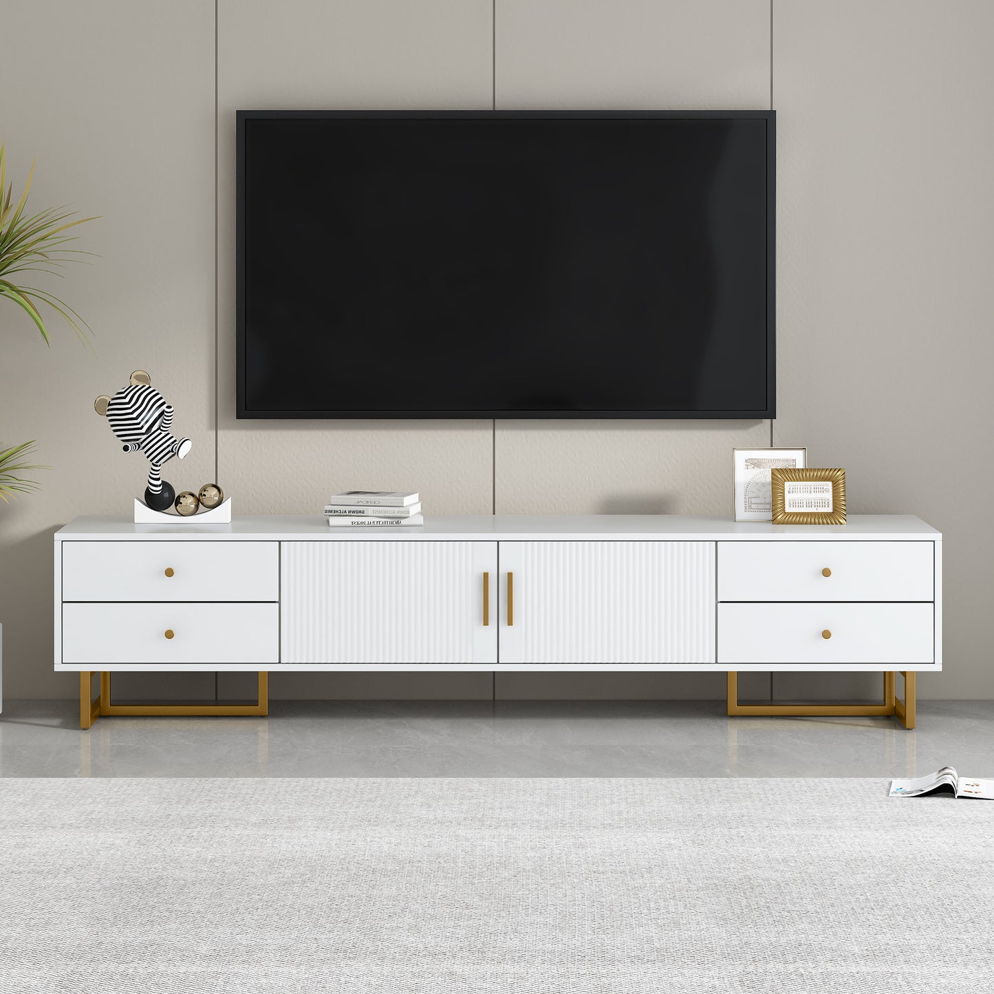 U-Can TV Stand for 65+ Inch TV, Entertainment Center TV Media Console Table, Modern TV Stand with Storage, TV Console Cabinet Furniture for Living Room