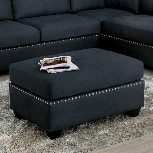 Dark Gray Linen Like Fabric 1pc Ottoman Nail head Trim Box Cushion Tufted Seat Living Room Wooden Ottoman