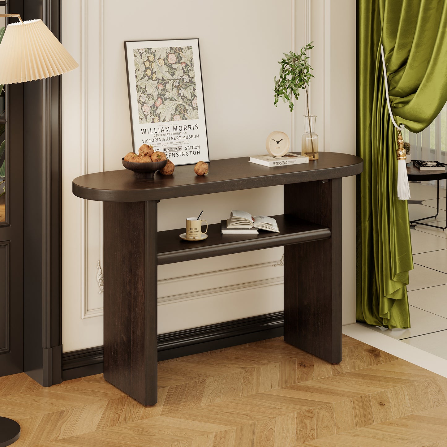 TREXM Elegant Minimalist Console Table with Rounded Edges and Sturdy Shelf Design for Entryway, Living Room(Espresso)