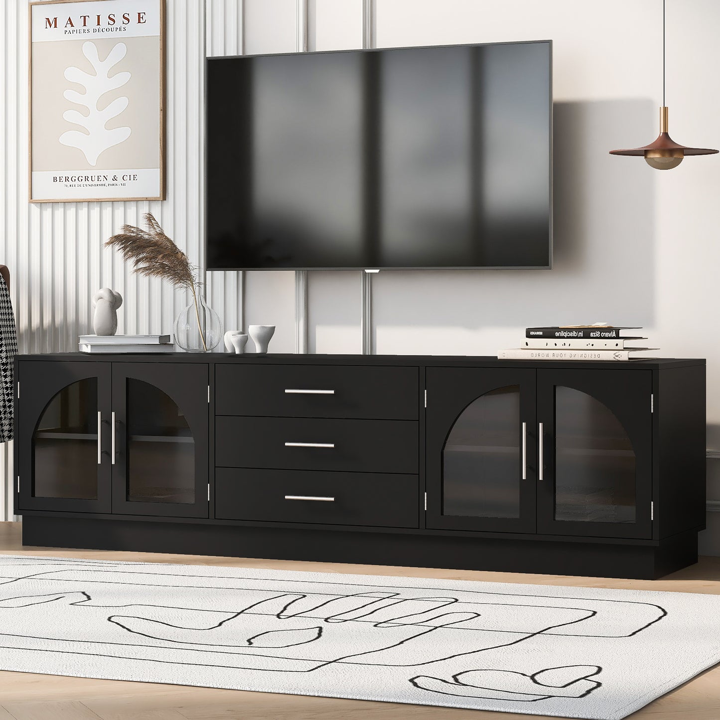 U-Can 68.9'' Modern Minimalist TV Stand for TVs up to 75 Inches, Entertainment Center Media Console Cabinet with Adjustable Shelves for Living room