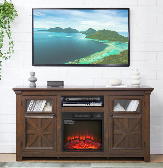 2 Doors Cabinet Farmhouse  Cabinet, Farmhouse TV Stand Barn Design,Farmhouse TV Media Stand, Large Barn Inspired Home Entertainment Console with 18' fireplace insert,Espresso,60.23'W*15.35'D*31.7'H