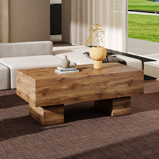 This modern rectangular coffee table features a stylish wood color, making it an ideal addition to any living room or apartment, and measures 43.3 'x 21.6' x 17.2 '.