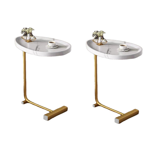 2-pieces White C-shaped Side Table, C Shaped End Table, Side Table for Couch and Bed, Small Side Table for Small Spaces