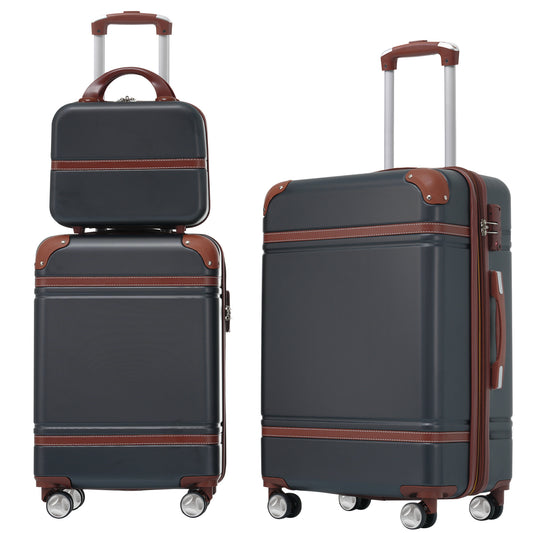 Hardshell Luggage Sets 3 Pieces 20'+24' Luggages and Cosmetic Case Spinner Suitcase with TSA Lock  Lightweight,Black