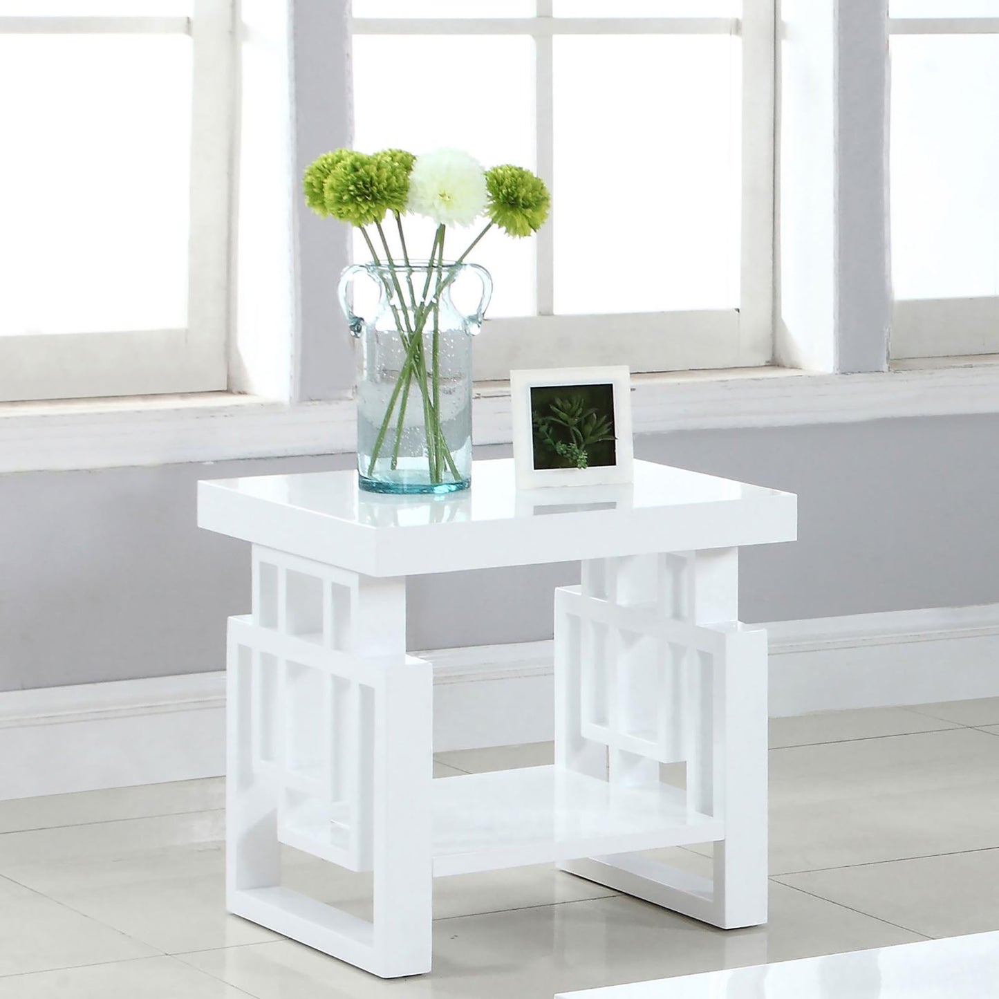 High Glossy White Rectangular End Table