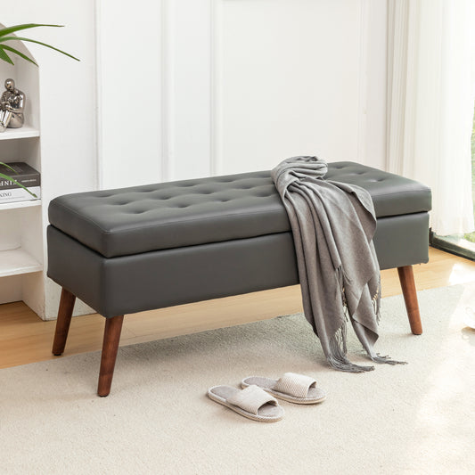 Storage Bench with Storage Bench for Bedroom End of Bed Bench Foot of Bed Bench Entryway Bench Storage Ottoman Bench 43.3' W x 17.7' Dark Grey Leather Bench