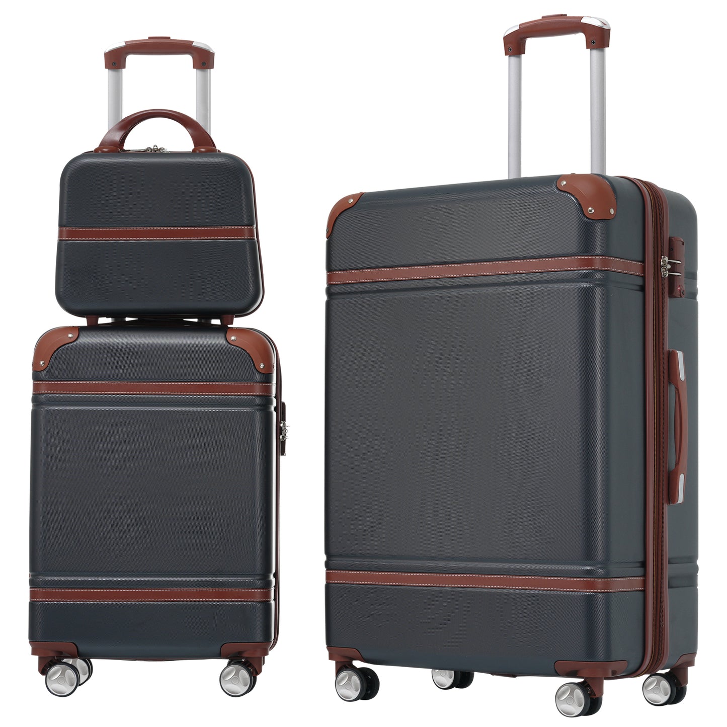 Hardshell Luggage Sets 3 Pieces 20'+28' Luggages and Cosmetic Case Spinner Suitcase with TSA Lock  Lightweight,Black