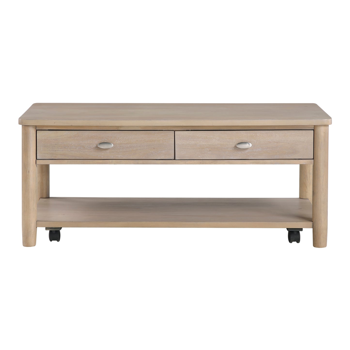 Classic Natural Finish 1pc Cocktail Table with Two Drawer and Open Shelf Wooden Living Room Furniture Centre Table