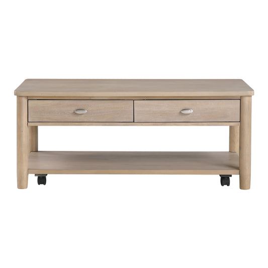 Classic Natural Finish 1pc Cocktail Table with Two Drawer and Open Shelf Wooden Living Room Furniture Centre Table