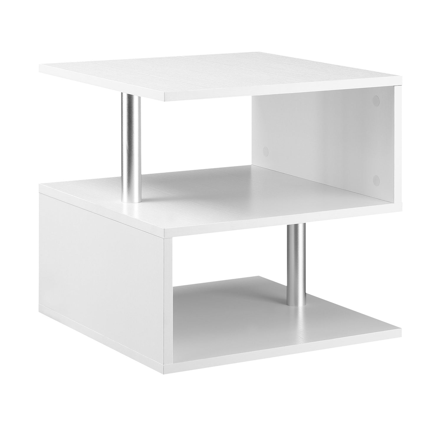 HOMCOM 20' Modern End Table, Accent Side Table, S-Shaped Coffee Table with Storage Shelf and Steel Poles, White